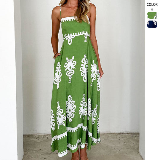 Damen Maxikleid mit floralem Muster und schwingendem Rock R&B