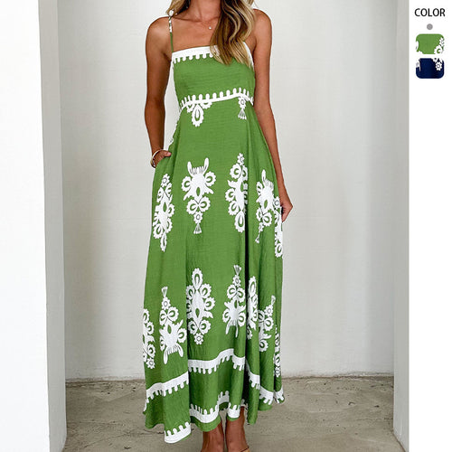 Damen Maxikleid mit floralem Muster und schwingendem Rock R&B
