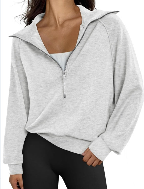 Damen lässiger Sweatpullover mit hohem Kragen und Reißverschluss R&B