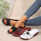 Damen nan Schlupf-Pantolette mit gepolstertem Komfortfußbett, dekorativer Schnalle und leichter Keilsohle R&B
