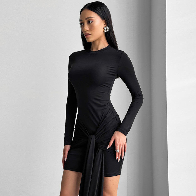 Damen Langärmliges Wickelkleid mit asymmetrischem Saum und tailliertem Schnitt R&B