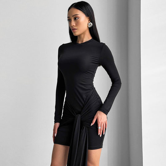 Damen Langärmliges Wickelkleid mit asymmetrischem Saum und tailliertem Schnitt R&B