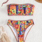 Damen Bandeau-Bikini mit fröhlichem Fruchtmuster
