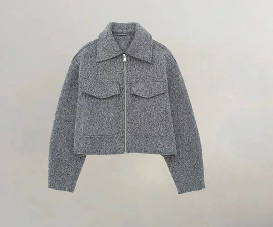 Damen cropped Winterjacke mit klassischem Kragen und Brusttaschen R&B