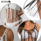 Damen Häkel-Strandüberwurf mit modischem Fransen-Design R&B
