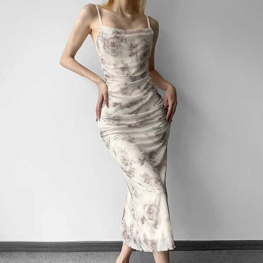 Damen elegantes Maxikleid mit raffinierten Rüschendetails und floralem Druck R&B