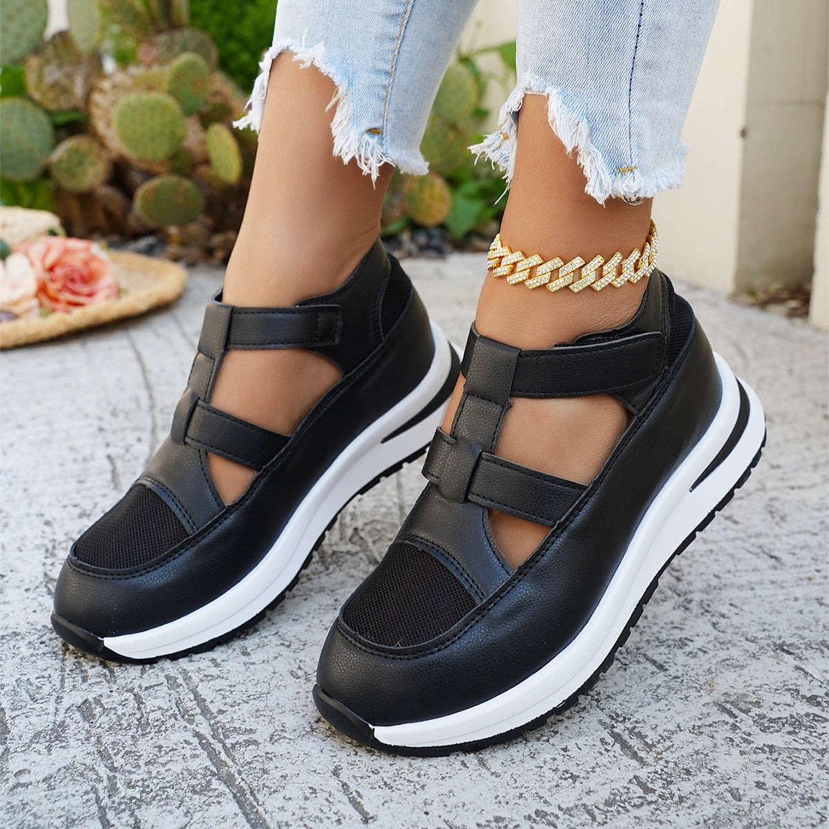 Damen Bequeme und atmungsaktive Sneakers mit Klettverschluss