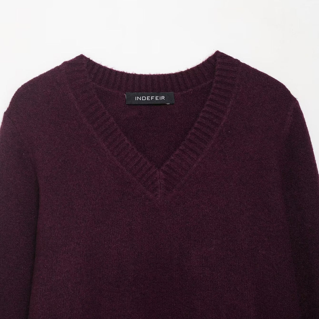 Damen V-Ausschnitt Strickpullover R&B
