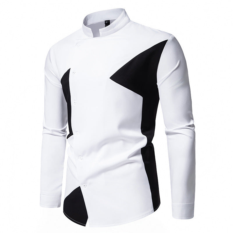 Herren modisches Designerhemd mit asymmetrischem Schnitt und innovativem Knopfdesign R&B