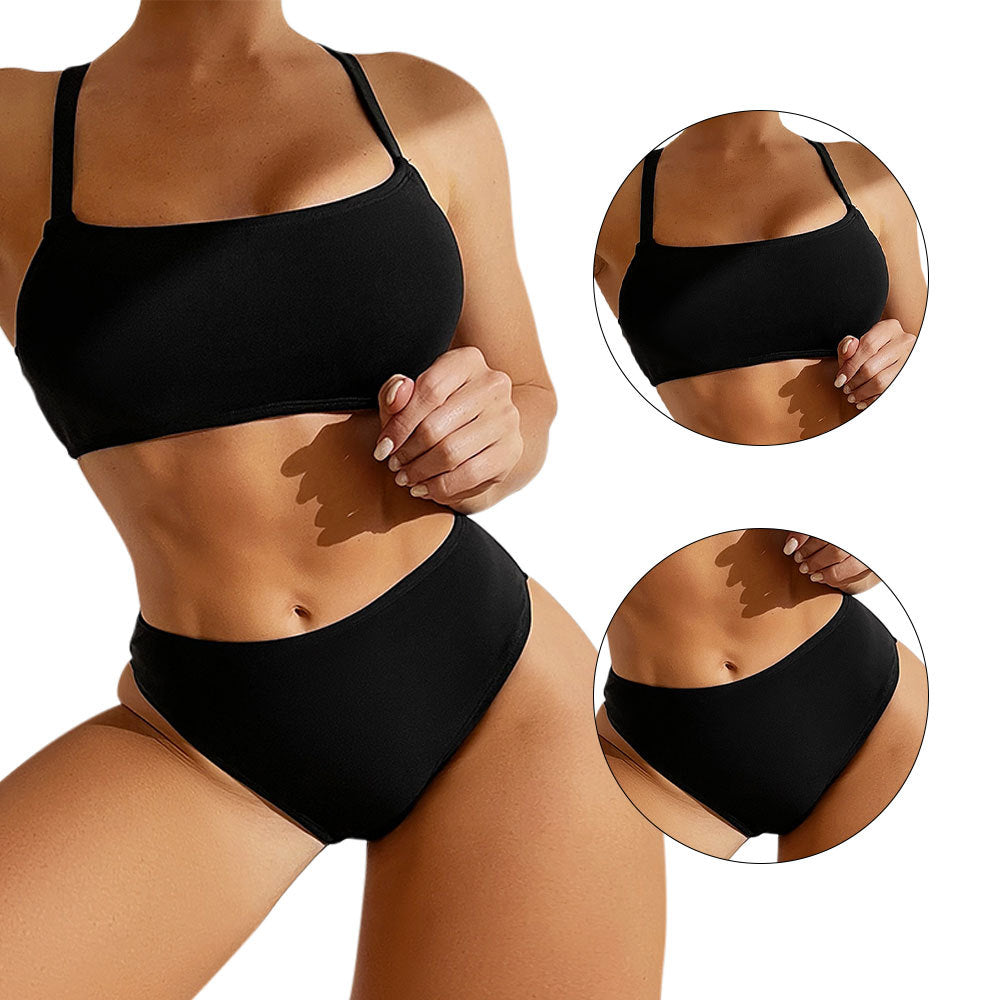 Damen Hochtailliertes Bikini-Set mit sportlichem Crop-Oberteil R&B