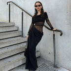 Damen Elegantes Off-Shoulder-Maxikleid mit transparenten Einsätzen und gerafftem Design
