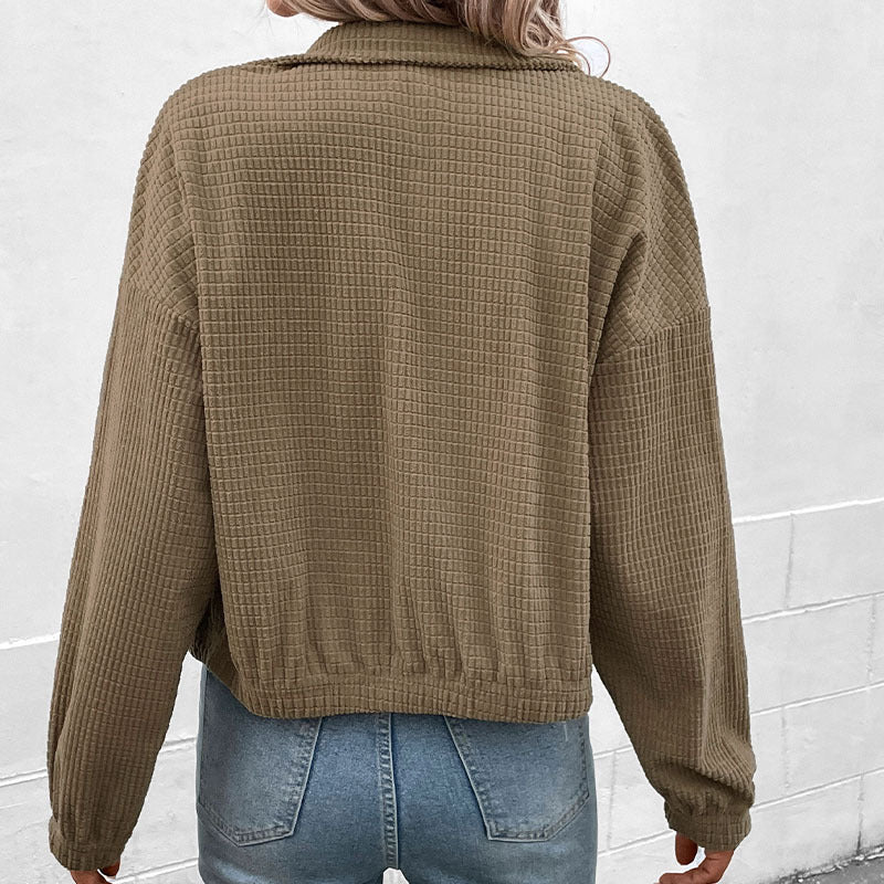 Damen Casual Overshirtjacke mit leichtem Waffelmuster und Druckknopfverschluss R&B