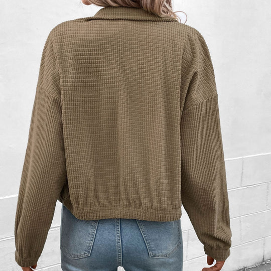 Damen Casual Overshirtjacke mit leichtem Waffelmuster und Druckknopfverschluss R&B