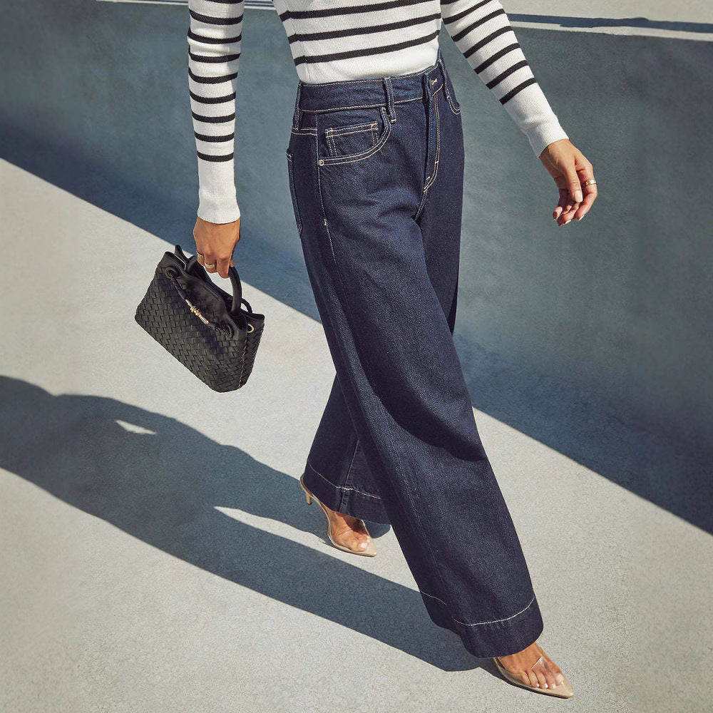 Damen Weit geschnittene Jeanshose mit hohem Bund und eleganter Naht R&B
