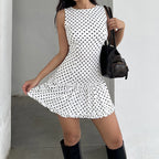 Damen Polka-Dots Minikleid mit voluminösem Rock und angedeutetem Spitzen Saum R&B