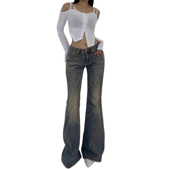 Damen Hochtaillierte Flared Jeans im Vintage-Look mit ausgestelltem Bein R&B