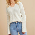 Damen modischer V-Ausschnitt Pullover mit strukturierter Stricktextur R&B