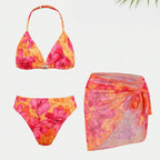 Damen Bikiniset mit floralem Design und leichtem Strandtuch
