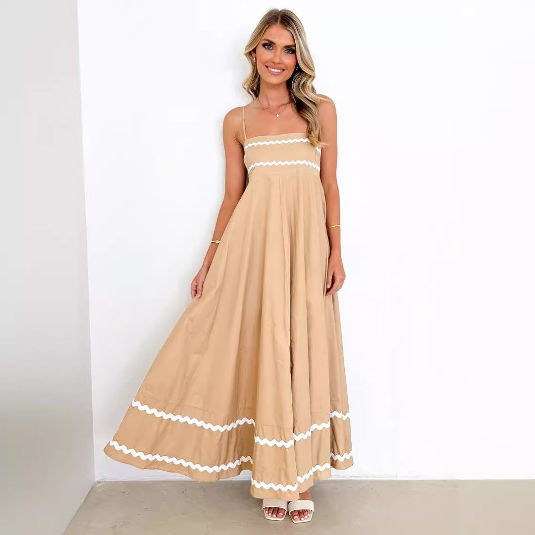 Damen luftiges Langkleid mit zarten Rüschendetails und verstellbaren Spaghettiträgern R&B