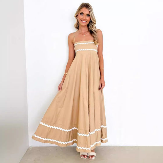 Damen luftiges Langkleid mit zarten Rüschendetails und verstellbaren Spaghettiträgern R&B
