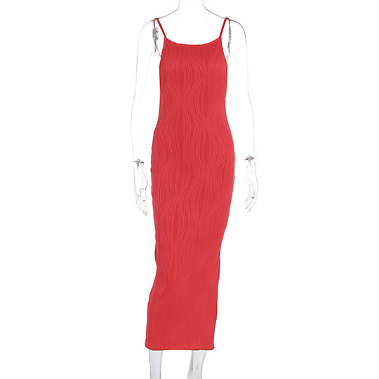 Damen Maxikleid im eleganten Wellenmuster mit Spaghettiträgern R&B