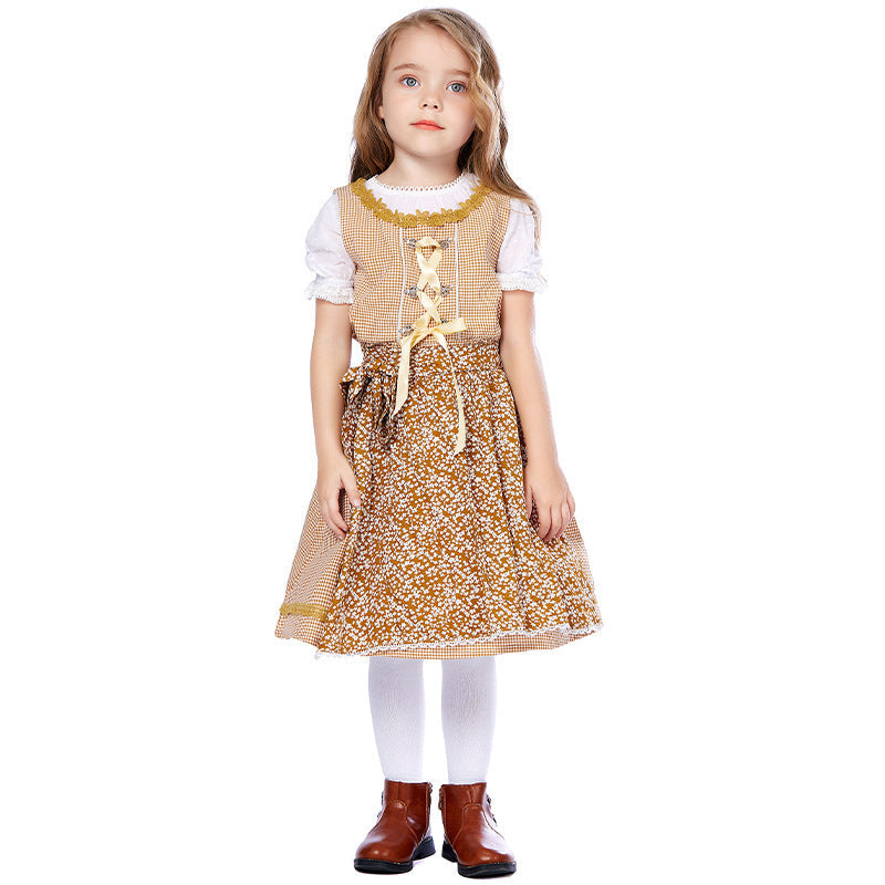 Damen nan traditionelles Trachtenkleid-Set mit geschnürtem Mieder, bestickter Puffbluse und abnehmbarer Schürze R&B