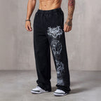 Herren nan weite Jogginghose mit elastischem Bund, Seitentaschen und detailreichem Schädel- und Rosenmotiv R&B