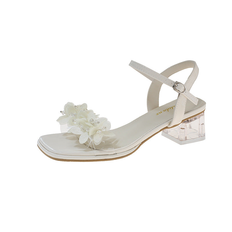 Damen Sandalen mit floralen Details und transparentem Blockabsatz