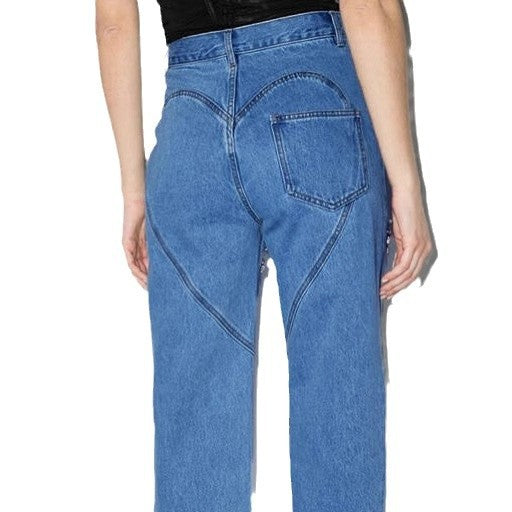 Damen Jeans mit ausgefallenem Cut-Out-Design und glitzernden Verzierungen R&B