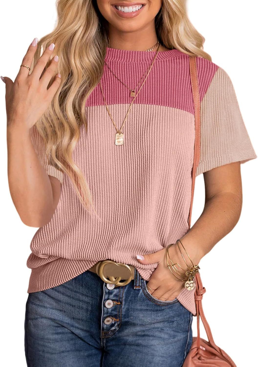 Damen modisches Rippoberteil mit kontrastierenden Farbblockdetails R&B