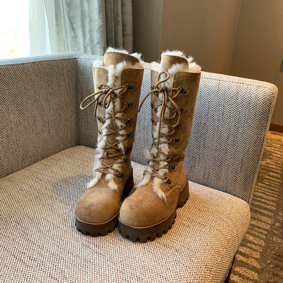Damen Winterstiefel mit warmem Fellkragen und rutschfester Sohle R&B