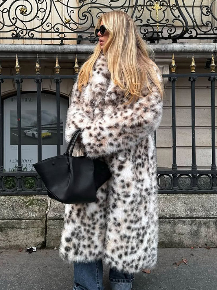 Damen Kunstpelz Mantel mit elegantem Leopardenmuster R&B