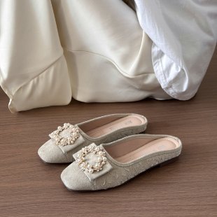 Damen elegante Mules mit funkelnder Perlenverzierung R&B