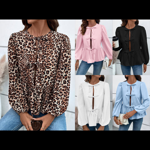 Damen Bluse mit Leopardenmuster und Rüschendetails R&B