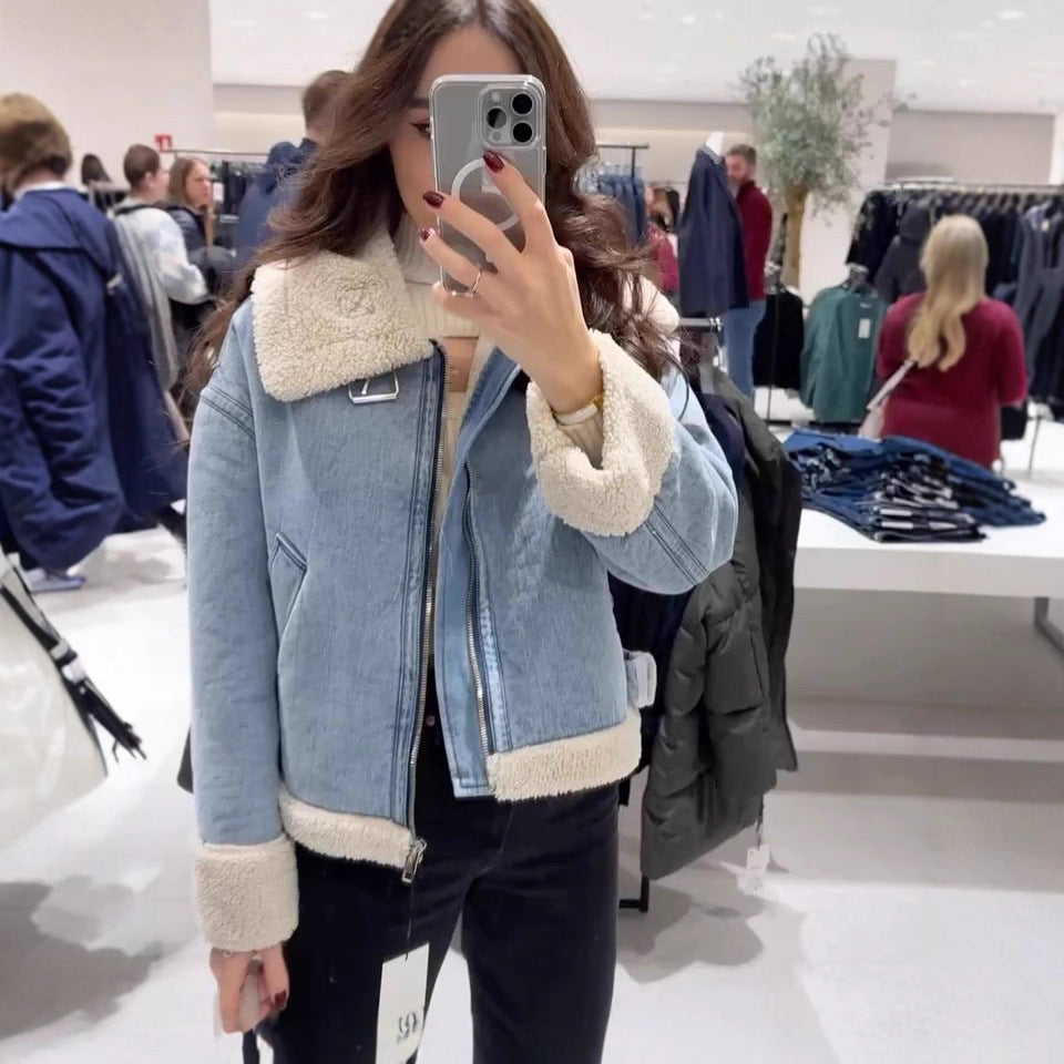 Damen lässige Übergangsjacke mit Kunstfellkragen R&B