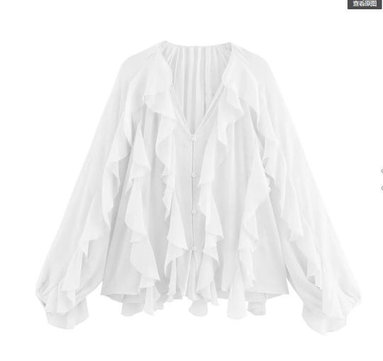 Damen Rüschenbluse mit weitem Schnitt und ballonartigen Ärmeln R&B
