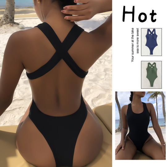 Damen Hochgeschnittener Einteiler Badeanzug R&B