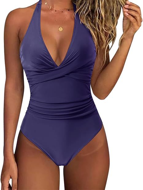 Damen Hochtaillierter Badeanzug mit tiefem V-Ausschnitt und floralem Design R&B