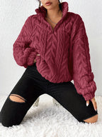Damen Fleece Pullover mit hohem Kragen und strukturiertem Design R&B