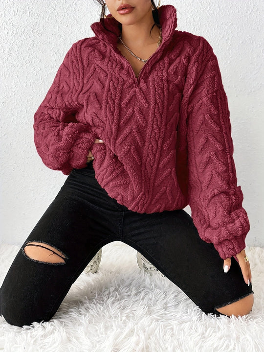 Damen Fleece Pullover mit hohem Kragen und strukturiertem Design R&B