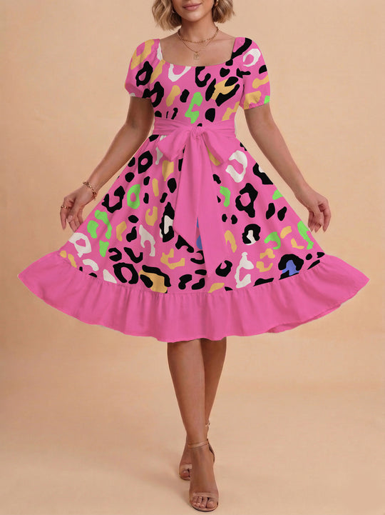 Damen Sommerliches Blumenkleid mit taillierbarem Gürtel und voluminösen Ärmeln R&B