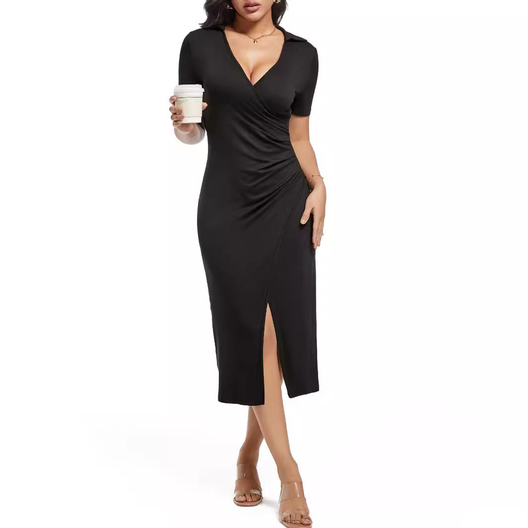 Damen Wickelkleid mit eleganter Drapierung und tiefem V-Ausschnitt R&B
