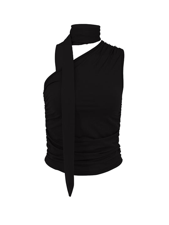 Damen asymmetrisches Top mit bindbaren Schlaufen und Raffung R&B
