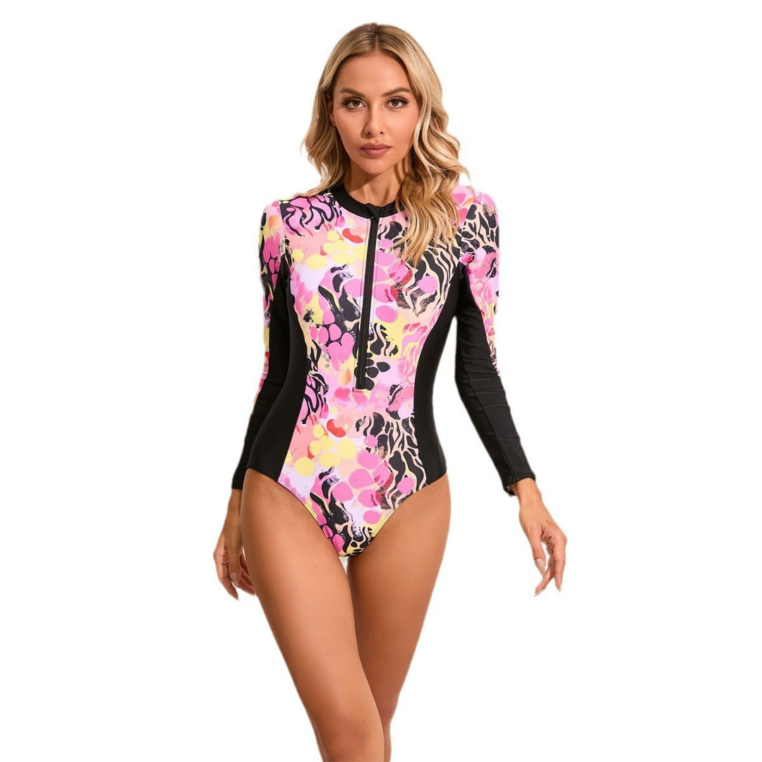 Damen Langarm-Schwimmanzug mit grafischem Design R&B