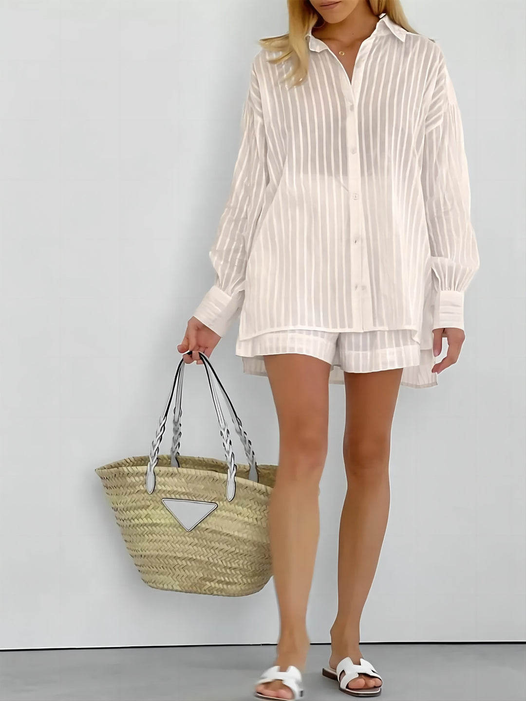 Damen gestreiftes Hemd und Shorts Set R&B