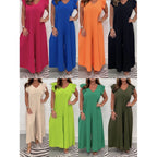 Damen luftiger Jumpsuit mit weit geschnittenem Bein und V-Ausschnitt R&B