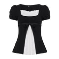 Damen elegantes Oberteil mit Puffärmeln und verspielten Schleifen R&B