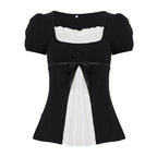 Damen elegantes Oberteil mit Puffärmeln und verspielten Schleifen R&B