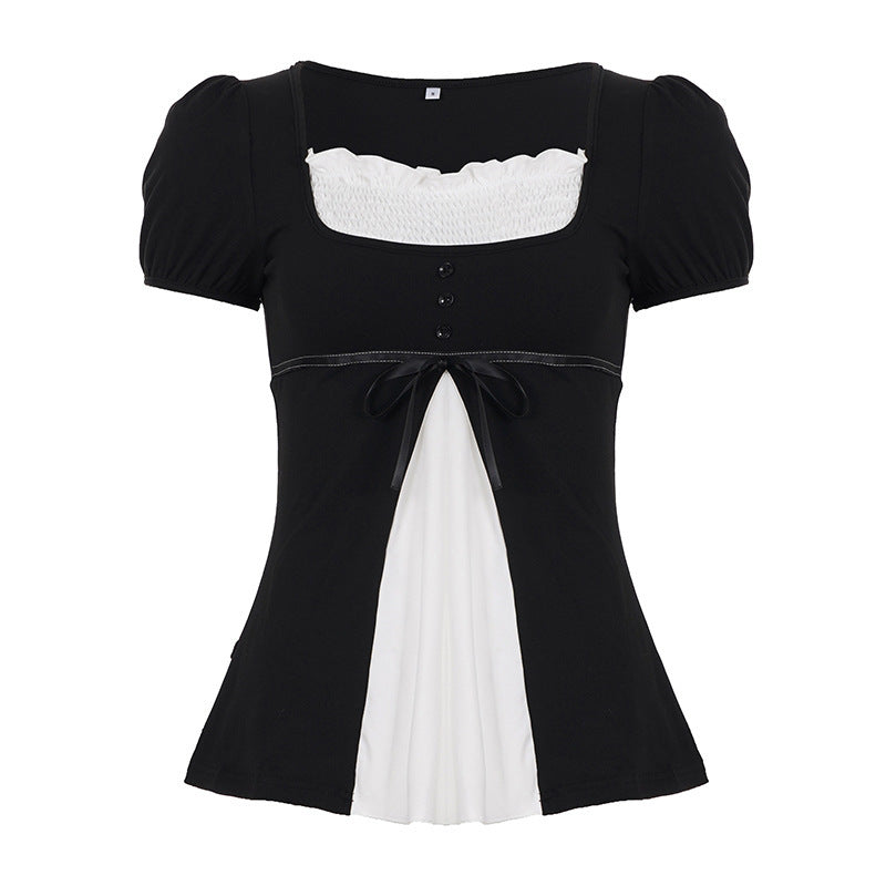 Damen elegantes Oberteil mit Puffärmeln und verspielten Schleifen R&B