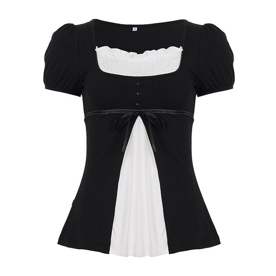 Damen elegantes Oberteil mit Puffärmeln und verspielten Schleifen R&B